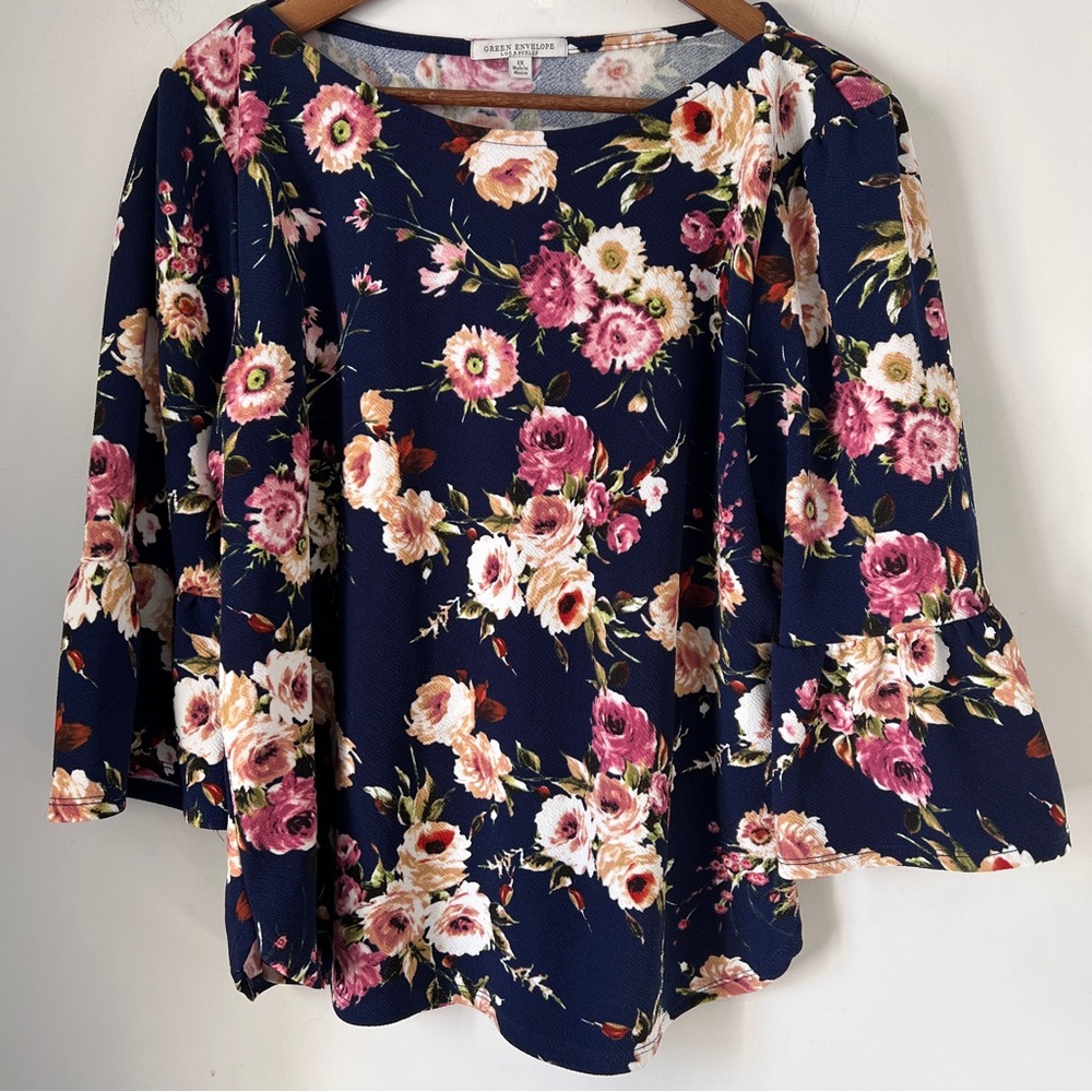 Green Envelope Pink Flutter Sleeve Blouse